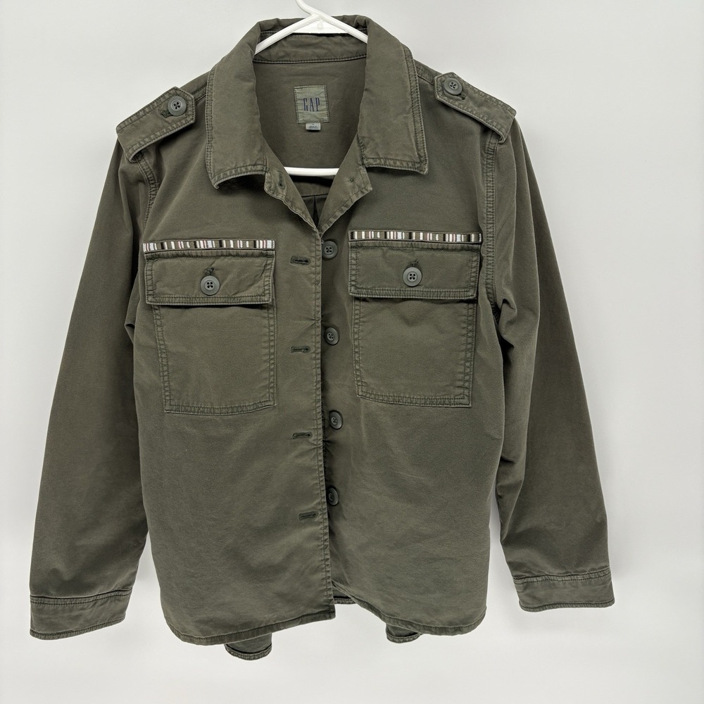 Gap military style Green utility‎ jacket Button Down Shacket Pockets Women M